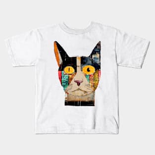 Abstract colorful cat face art Kids T-Shirt